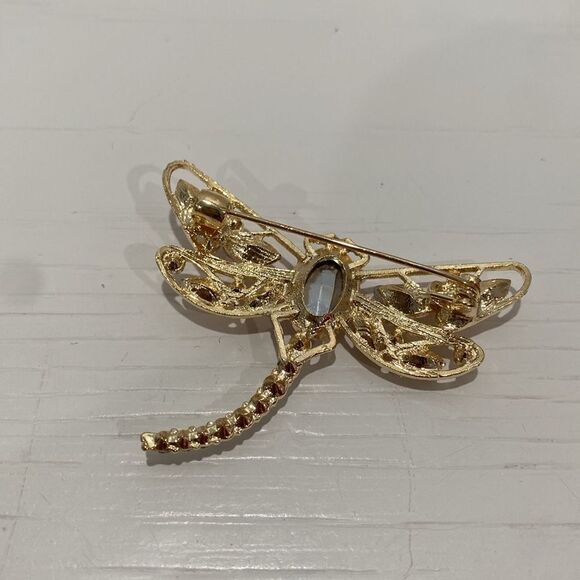 Mint Dragonfly Brooch with Pink and Gold Accents - Picture 5 of 6